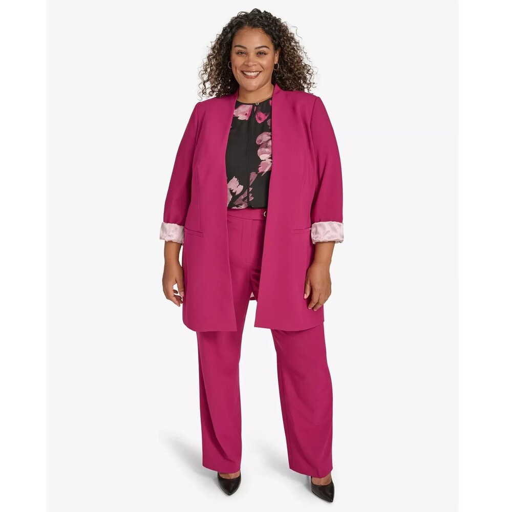 Calvin Klein Women's Plus Size Open-Front Roll-Cuff Blazer Jacket Mulberry 16w